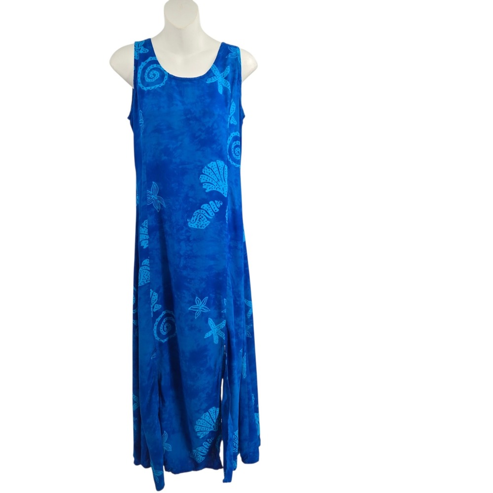 Bali Batiks Maxi Dress Women S Blue Batik Sea Shell Starfish Vacation Resortwear
